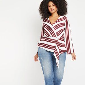 Eloquii - The Wild Stripe Wrap Top - White & Chocolate